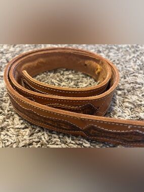 Tooled Leather Belt Vintage Size 38 Engraved MLS